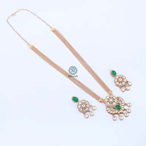 Aroo Emerald Green Polki Designer Bridal Pendant Set-Platinum Rose Cut Diamond & Freshwater Pearl - Product Image 4
