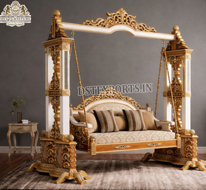 Columpio de madera de teca tallado a mano, elegante columpio con base de elefante para uso doméstico. Compre un columpio clásico con pilares tallados. - Product Image 5