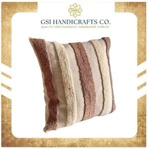 Striped Linen Cotton <b>Throw</b> Pillow Cover Square Washable Minimalist Design <b>Beige</b> Brown Tone Decorative Cushion For Bulk Supply - Product Image 2