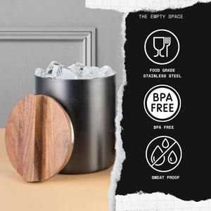 Seau à glace moderne en métal avec couvercle amovible en bois naturel, design contemporain minimaliste, isolé, idéal pour les bars, les fêtes et les événements de mariage - Product Image 4