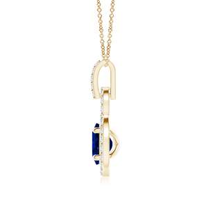 Colgante de Zafiro Azul Natural de Corte Ovalado de 5x4MM, 0.3Ct, con Halo de Diamantes de 0.14 Ct, Oro de 14K, Joyería Fina Hecha a Mano, Superventas - Product Image 2