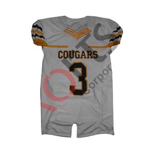 Ensembles d'uniformes de football américain haut de gamme à manches courtes, imprimés par transfert thermique, personnalisables avec nom de marque, nom d'équipe et numéro, respirants - Product Image 1