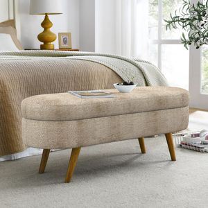 ม้านั่งออตโตมันรูปไข่ที่มีขาไม้ยางพาราสีน้ำตาลเทา43.5 "x 16" x 16" - Product Image 2