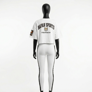 Ensemble haut et legging pour femme en coton et polyester 180 GSM, blanc et noir, tissu extensible doux, ensembles pour femmes - Product Image 4