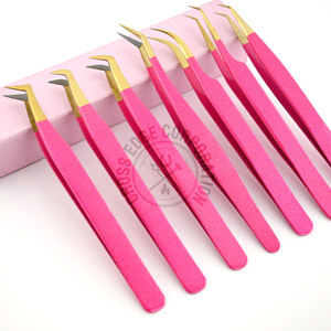 Pince à épiler pour extension de cils Premium Pince à épiler pointue rose Isolation incurvée à 90 degrés Pince à épiler Antidérapante Pointe plane Acier inoxydable - Product Image 1