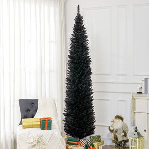 Albero di Natale Artificiale Sottile Non Illuminato Alto 2,4 m con 618 Punte, Base in Plastica, per Decorazioni Natalizie Nere - Product Image 2