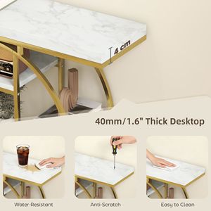 Consolle con Ripiani Portaoggetti da 100 cm, Effetto Marmo Bianco Industriale, in MDF, Tavolo da Divano per Soggiorno, Corridoio, Ingresso, per Magazzino - Product Image 5