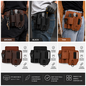 Customizable Leather Waist <b>Tool</b> <b>Bag</b> with Multiple Pockets Belt Holder Utility Pouch for Electrician Carpenter Mechanic DIY Uses! - Product Image 1
