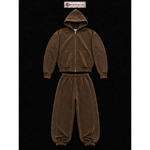 Brown <b>Velvet</b> Rhinestone <b>Tracksuit</b> <b>Women</b> Zip Up Hoodie Jogger Pants Set Luxury Streetwear Casual Fashion Wholesale OEM Supplier - Product Image 5