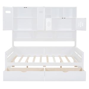 Letto a giorno in legno bianco all-in-one con 2 cassetti e ripiano, letto matrimoniale - Product Image 6