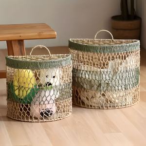 Cesta Colgante Tejida a Mano en Colorido Papel de Paja, Almacenamiento Decorativo Colgante para el Hogar Viettimecraft - Product Image 1