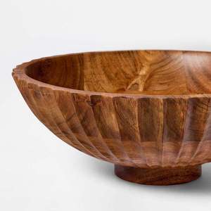 Bol à salade en bois d'acacia fait main avec ustensiles de service, grain naturel poli, vaisselle écologique, ensemble de service alimentaire, cadeau de fête - Product Image 4