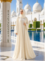 Abaya en maille ajourée blanc ivoire personnalisée ODM, style mariée, superposée, tenue modeste, vente en gros EAU, OEM