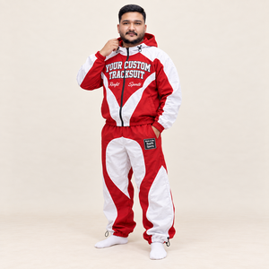 Rexfit Sports Men's Red <b>White</b> Color Blocking Tracksuit Hooded <b>Sweatshirt</b> Set Custom Printed Breathable winter Sporty Style - Product Image 2