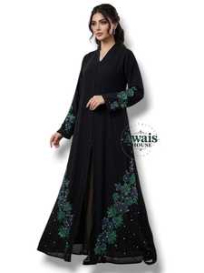 Robe Abaya de prière Awais House pour femme, longue, légère, brodée, grande taille, couleur bordeaux, à manches longues, pour l'été - Product Image 4