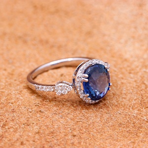 Wholesale 18K Solid <b>White</b> Gold Natural Oval Blue <b>Sapphire</b> Diamond Halo Teardrop Accent <b>Ring</b> Memoria Jewels - Product Image 5