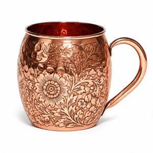 Mug en cuivre avec poignée en laiton, mug à bière en cuivre pur, motif floral, vaisselle à cocktails, design géométrique artisanal, vente en gros - Product Image 5
