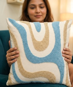 Premium Hand-Tufted Decorative <b>Cushion</b> <b>Cover</b> with Dynamic Abstract Color-Blocked Pattern - Product Image 6