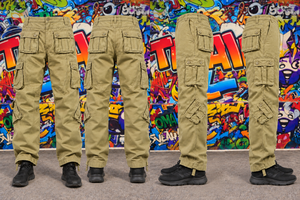 Custom Midweight 100% Polyester Vintage <b>Elastic</b> <b>Waist</b> Cargo Work <b>Trousers</b> <b>with</b> Reflective Piping and Multiple Pockets - Product Image 4