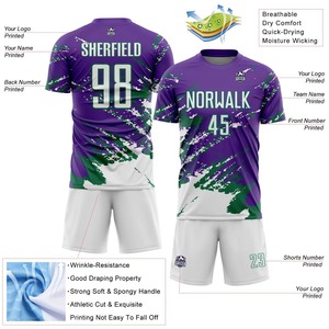 เสื้อฟุตบอลสีม่วงเขียวขาวแบบซับลิเมชั่น สกรีนชื่อทีมและชื่อของคุณเอง หมายเลข 00 สำหรับผู้ใหญ่ ใส่ได้ทั้งชายและหญิง ผ้าโพลีเอสเตอร์ระบายอากาศได้ดี ยี่ห้อ Oye Hoye - Product Image 4