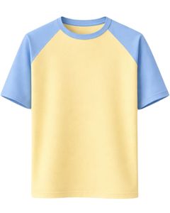 Camiseta de Manga Raglán Amarilla y Azul para Hombre, Cuello Redondo, Informal, Verano, Transpirable, Mezcla de Algodón, Suave, Cómoda, Ligera, para Uso Diario - Product Image 1