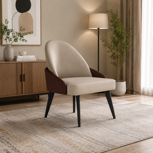 Fauteuil d'appoint moderne rembourré avec dossier incurvé, assise rembourrée, pieds et accoudoirs en bois – Luxe pour salon, chambre à coucher - Product Image 2