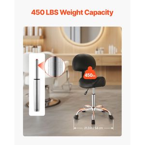 Sgabello Ergonomico con Capacità di Carico 450 LBS, Altezza Regolabile, Supporto per la Schiena, Ruote, Pelle PU Ispessita - per Arredamento da Salone - Product Image 3