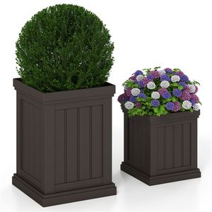 Ensemble de 2 jardinières empilables en PP avec trous de drainage efficaces, résistantes aux intempéries, pour une utilisation en intérieur et en extérieur, fabriquées en fibres végétales - Product Image 1