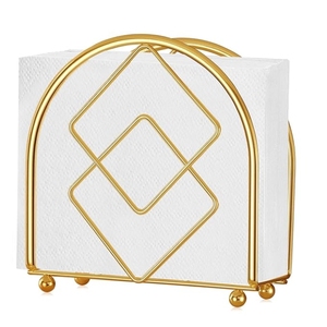 Support de serviettes décoratif en fil de fer doré de style nordique, distributeur de mouchoirs plats, plateau robuste pour serviettes en papier de cocktail pour la maison. - Product Image 6