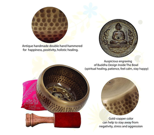 Cuenco tibetano artesanal para meditación con mazo de madera, cuenco de sonido metálico tradicional para meditación, yoga y relajación. - Product Image 3