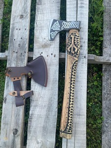 BA Enterprises Winged Goddess Tomahawk <b>Axe</b> Forged Steel Survival Tool Norse Design <b>Wood</b> Handleaxe Custom Design 18-19" - Product Image 1