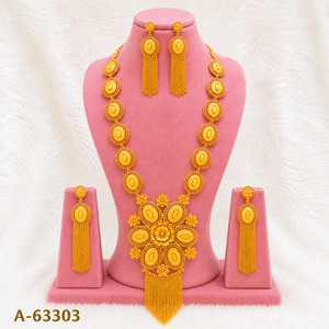 Ensemble collier et boucles d'oreilles à pampilles plaqué or 24 carats, bijoux de mariage classiques pour femmes A-63303 - Product Image 1