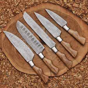 Juego de cuchillos de cocina profesionales de nuevo diseño, hechos a mano con acero de Damasco premium y mango de madera, cuchillos de cocina de alta calidad para regalo. - Product Image 4