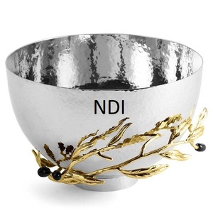 Bol en métal plaqué argent avec motif de branche dorée, fait main, décoratif, pour la décoration de table à la maison, style glamour - Product Image 3