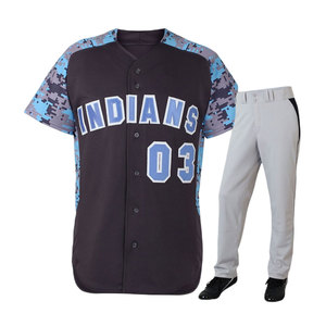 Conjunto de Uniforme de Béisbol Personalizado en Negro y Azul – Camiseta con Botones y Pantalones Grises, Fabricante OEM ODM - Product Image 1
