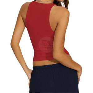 Camiseta sin mangas de punto acanalado rojo para mujer, corte ajustado, cuello redondo, chaleco informal, mezcla de algodón, ropa de verano, logotipo personalizado, secado rápido - Product Image 2