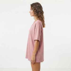 <b>Women's</b> Pink <b>V</b>-<b>Neck</b> Short Sleeve <b>T</b>-<b>Shirt</b> Loose Fit 100% Cotton Casual Jersey Print Logo Top - Product Image 2