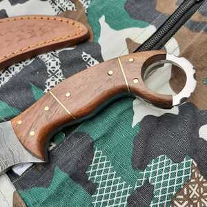 Handmade Damascus Steel Camping Knife Rosewood Handle <b>Leather</b> Sheath Straight Edge DIY Fixed Blade OEM/ODM Customizable - Product Image 4