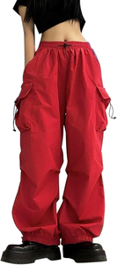 Pantalones Jogger Cargo de Algodón Beige para Mujer, Cintura Media con Cordón, Ajuste Holgado, Largos, Color Sólido, Casuales, Transpirables, de Lona, para Primavera - Product Image 4
