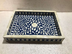 Plateau décoratif en os incrusté, fabriqué à la main par des artisans, plateau de luxe pour table basse, ottoman et coiffeuse, en vente directe d'usine - Product Image 5
