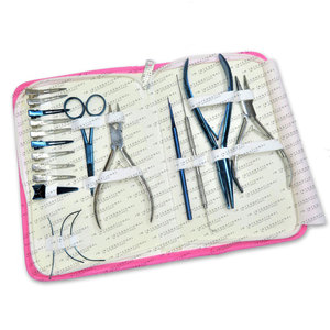 Professional Hair Extension <b>Pliers</b> <b>Set</b> With Hair Cutting Scissor Hook Lop Tool Hair Section Clips and Zipper Case - Product Image 2