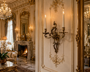 Grand European Venetian Baroque Luxury <b>Wall</b> <b>Sconce</b> Ornate Decorative <b>Wall</b> <b>Light</b> with Elaborate Mirror Detailing, Premium Brass - Product Image 1