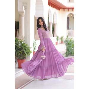 Women's Faux Georgette <b>Sequins</b> Zari Embroidered Gown with Dupatta - Product Image 4