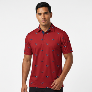 Polo à manches courtes rouge pour homme avec imprimé, tissu tricoté respirant, style décontracté - Product Image 3