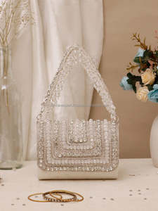 Pochette élégante portable faite à la main avec broderie de perles et de diamants pour les occasions de mariage et de soirée pour femmes - Product Image 5