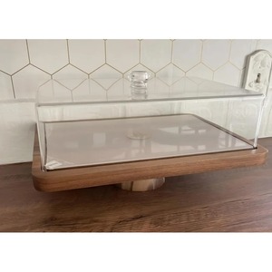 Round Black <b>Marble</b> <b>Cake</b> <b>Stand</b> with Wooden Base 1 Piece - Product Image 2