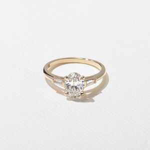 <b>Diamond</b> Solitaire Engagement <b>Rings</b> Three Stone Oval Tapered Baguette Lab Grown 10K 14K Solid Gold Minimalist Unique Wedding Band - Product Image 1