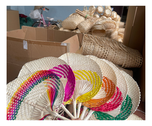 ของตกแต่งงานแต่งงาน พัดทำมือจากใบปาล์มไม้ไผ่ สไตล์วินเทจ - Product Image 1