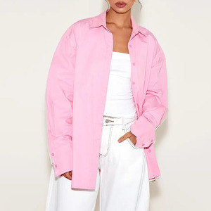 Elegante Camisa Rosa Holgada con Botones para Mujer, Manga Larga, Cuello Camisero, Color Sólido, Blusa Casual, Camisa de Trabajo a la Moda - Product Image 1