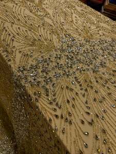 Tela de Encaje de Poliéster Bordada a Mano con Cuentas de Circonio, de Lujo, para Vestidos de Novia y Trajes de Novia - Product Image 3